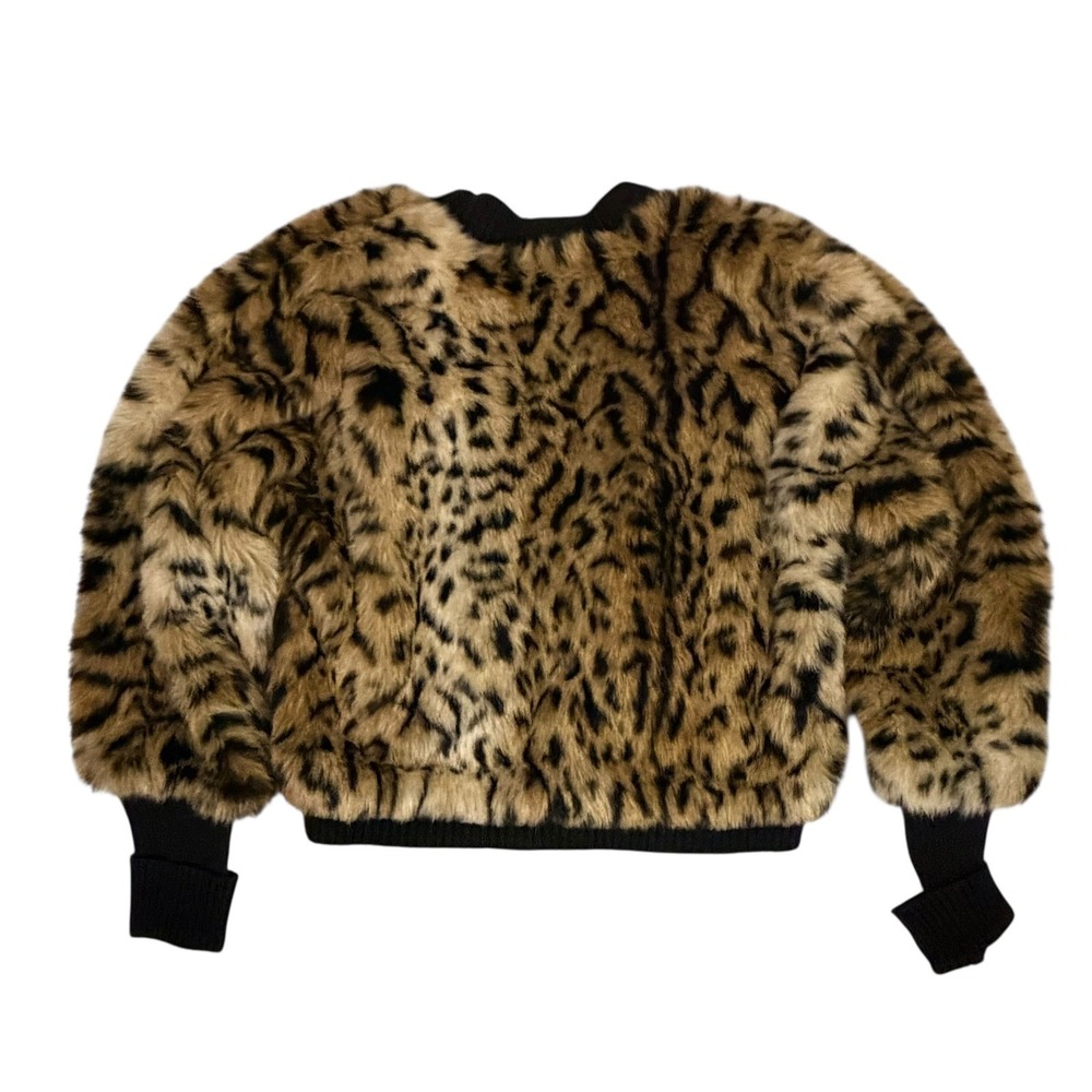 Michael Michael Kors Faux Leopard Fur Bomber Jacket Brown Black Animal Print - Picture 5 of 8